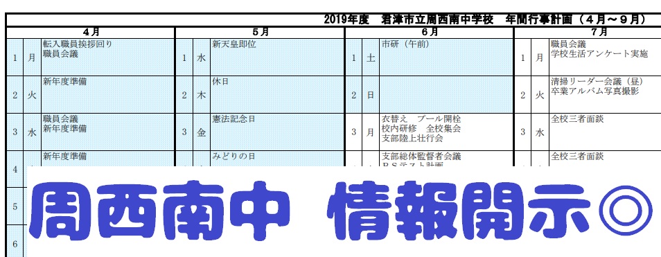 周西南中 八重原中 君津中の年間行事予定表がいよいよすべて 揃ったぞ さくら塾のブログ